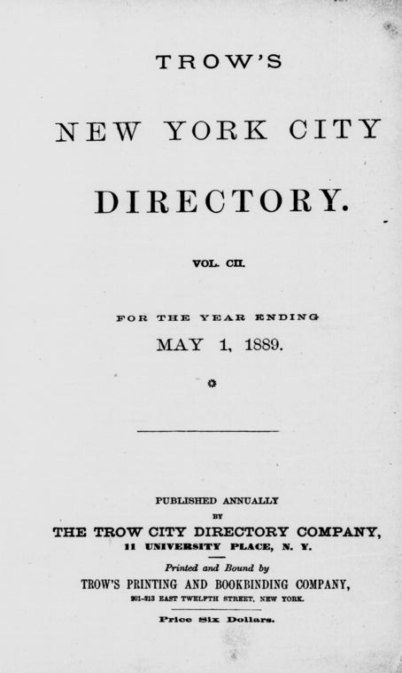 New York City directory: for the year ending May 1, 1889