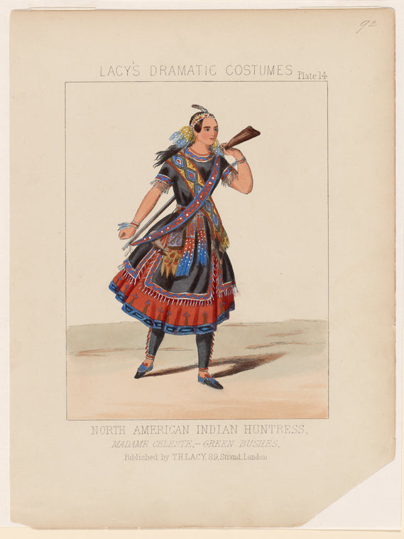 North American Indian huntress, Madame Celeste, Green bushes