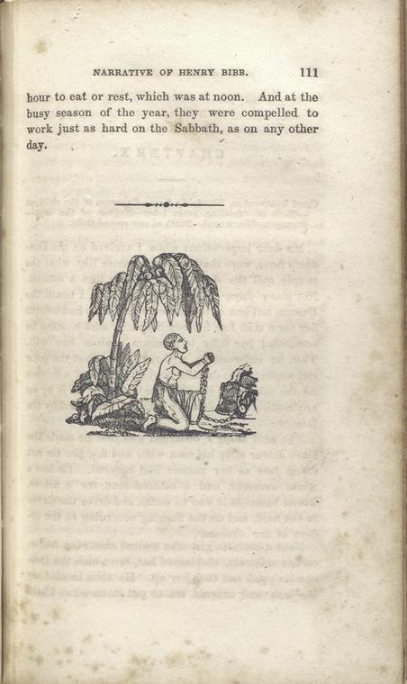 A slave on bended knee with hands in shackles
