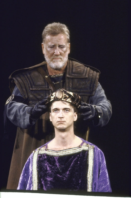 Actors (top to bottom) Donald Moffat and Don R. McManus in a scene from the New York Shakespeare Festival production of the play "Titus Andronicus" at the Delacorte Theatre in Central Park. (New York)