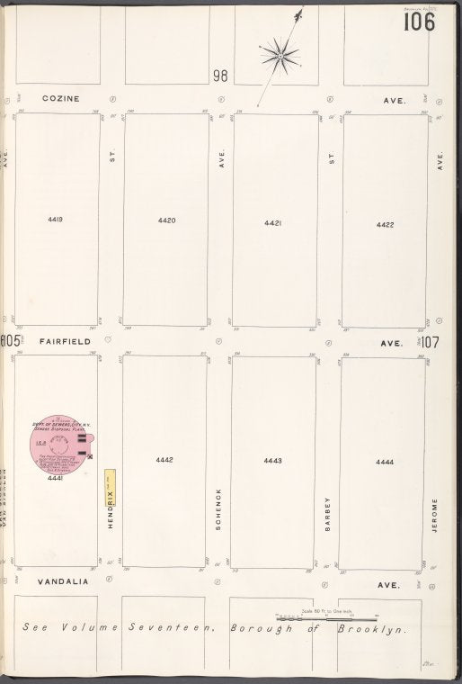 Brooklyn V. 8, Plate No. 106 [Map bounded by Cozine Ave., Jerome Ave., Vandalia Ave., Van Sicklen Ave.]
