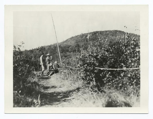 Approaching Hill 240. Maj. G. B. Spencer, 314th Artillery and Lieut. Robert Janet (French) in foreground. Exermont, Ardennes, France. Oct, 11, 1918.