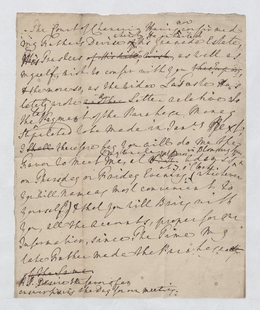 Note requesting a meeting to discuss fathers desires regarding estate