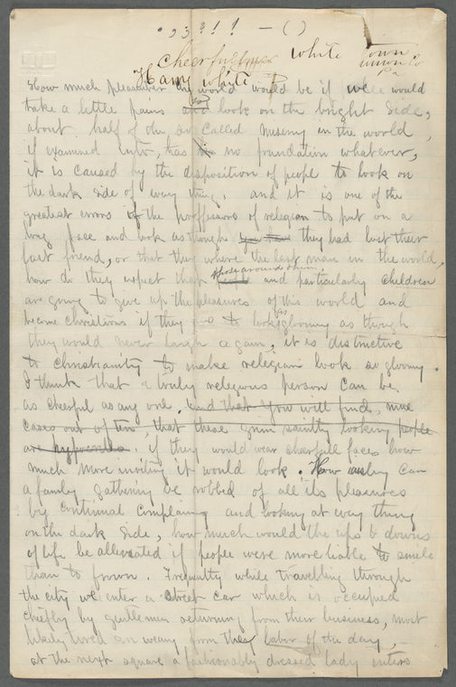 "Cheerfulness" -- Two essays by W. H. and Mary W. Smedley