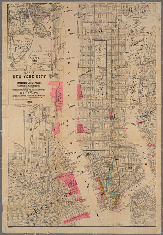 Map of New York City and surroundings : illustrating & accompanying a report on the terminal facilities for handling freight of the railroads entering the port of New York / by Gratz Mordecai, C.E.