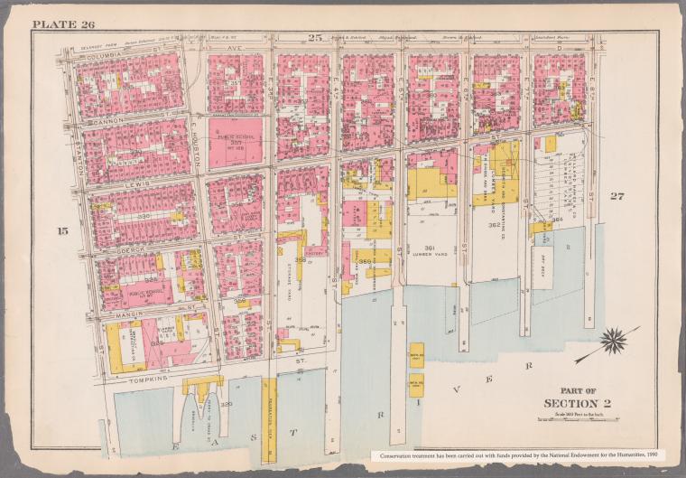 Bounded by Columbia Street, Avenue D, E. 8th Street, East River, and Stanton Street
