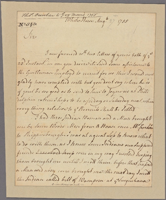 Letter to Gov. [Robert Hunter] Morris