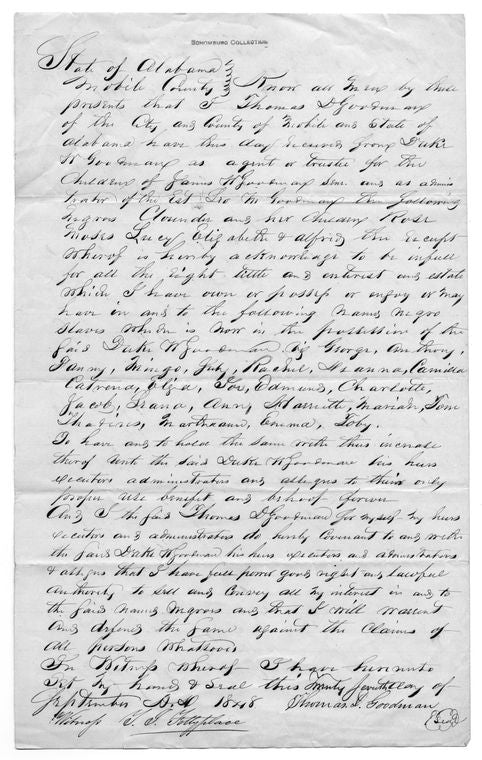 Duke W. Goodman, Mobile, Alabama. To Thomas Goodman