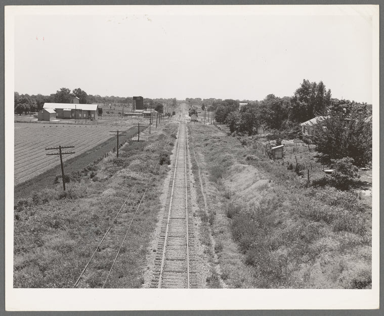 Railroad stretching through the countryside near Prague, Oklahoma