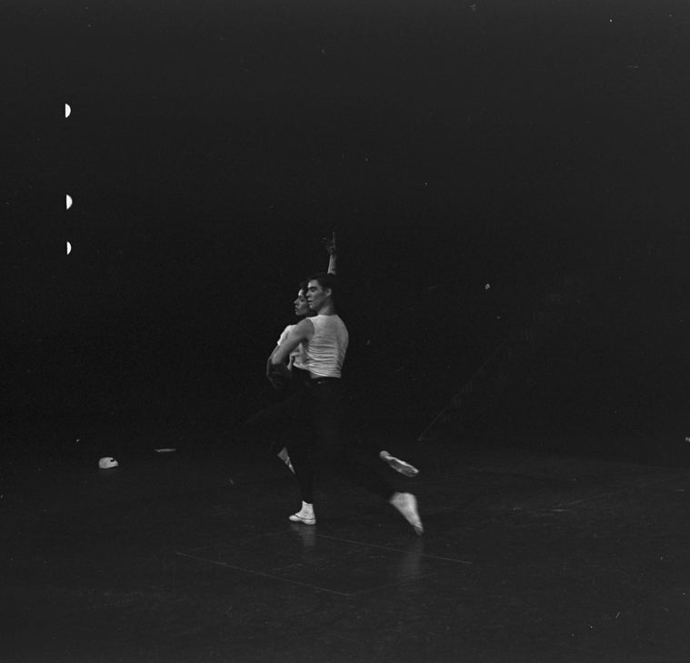 New York City Ballet production of "Apollo" rehearsal Jacques d'Amboise and Maria Tallchief, choreography by George Balanchine (New York)