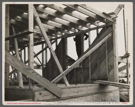 Construction of homes. Libertyville Homesteads, Illinois. Each plot includes a five or six room house and a barn for cow.