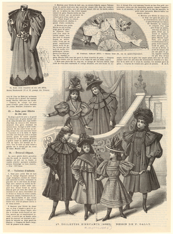 Robe pour fillette de dix ans ; Eventail élégant ; Toilettes d'enfants
