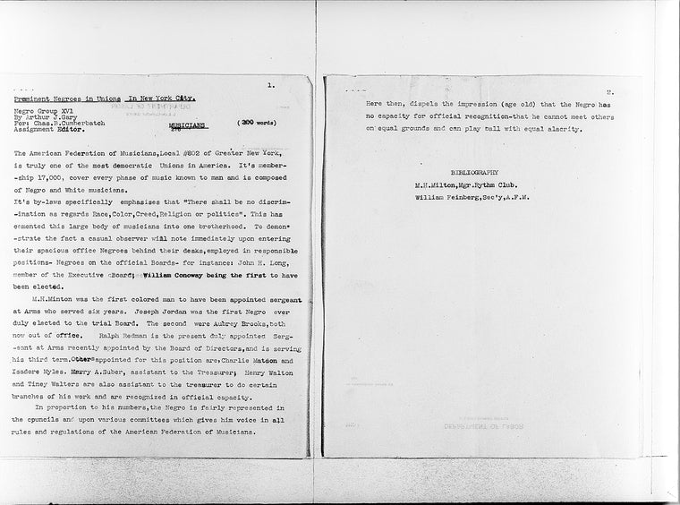 “Prominent Negroes in Unions in New York City: Musicians”