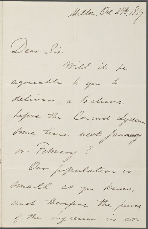 Edward Waldo Emerson, ALS to [Rev. James Freeman Clarke]. Oct. 29, 1867