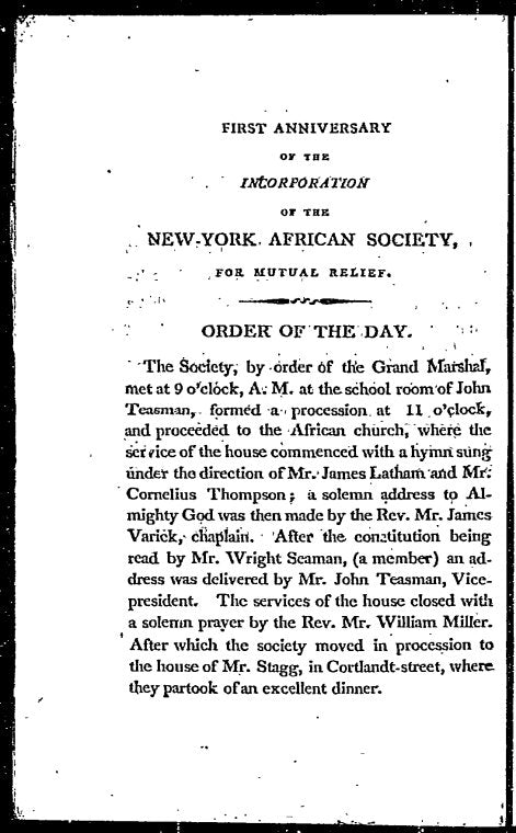 An address delivered in the African Episcopal church, on the 25th March, 1811, before the New York African Society for Mutual Relief: being the first anniversary of its incorporation