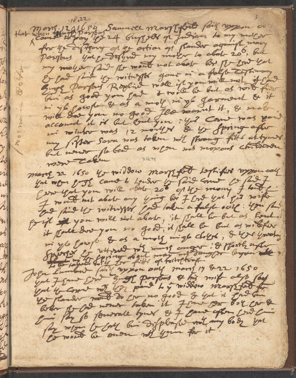 Testimony against Hugh Parsons charged with witchcraft