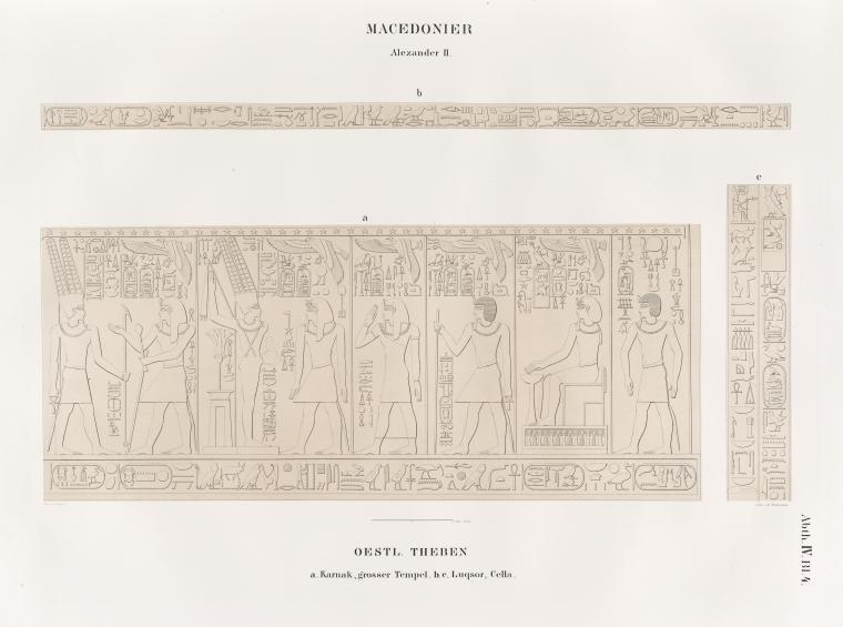 Macedonier. Alexander II. Oestl[iches] Theben [Thebes]: a. Karnak, grosser Tempel; b.c. Luqsor [Luxor], Cella.