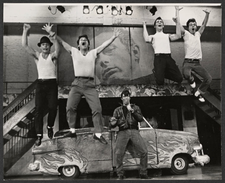 Ray DeMattis, Treat Williams, Frank Piegaro and unidentified others in the stage production Grease