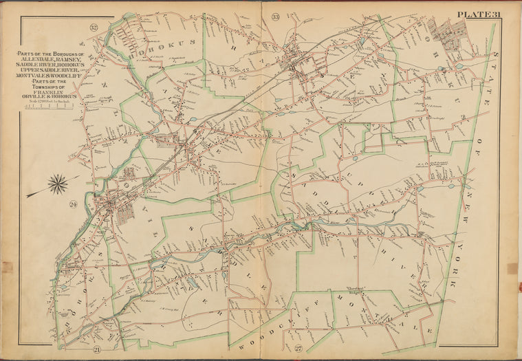 Bergen County, V. 2, Double Page Plate No. 31 [Parts of the boroughs of Allendale, Ramsey, Saddle River, Hohokus uppers saddle River, Montvale and Wood Cliff, parts of the townships of Franklin Orville and Hohokus]