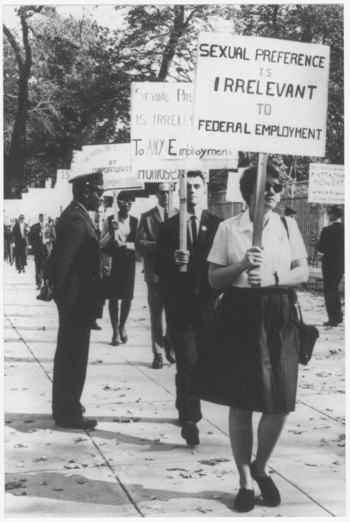 Barbara Gittings in picket line, reprint