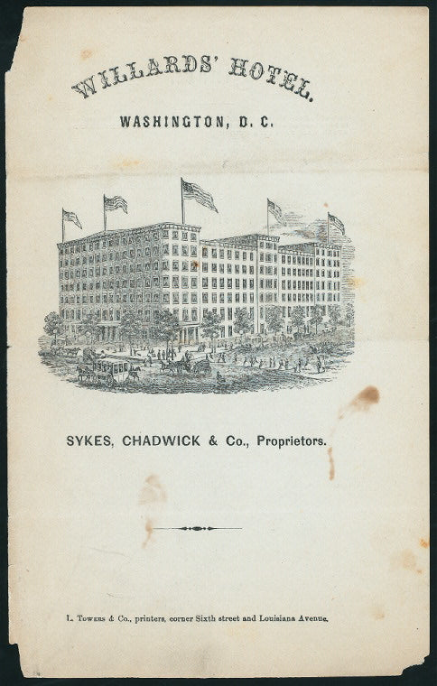 DINNER MENU [held by] WILLARDS HOTEL [at] "WASHINGTON, D.C." (HOTEL)