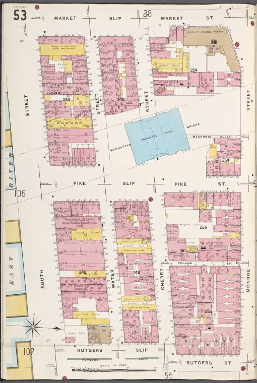 Manhattan, V. 1, Plate No. 53 [Map bounded by Market Slip, Monroe St., Rutgers St., South St.]