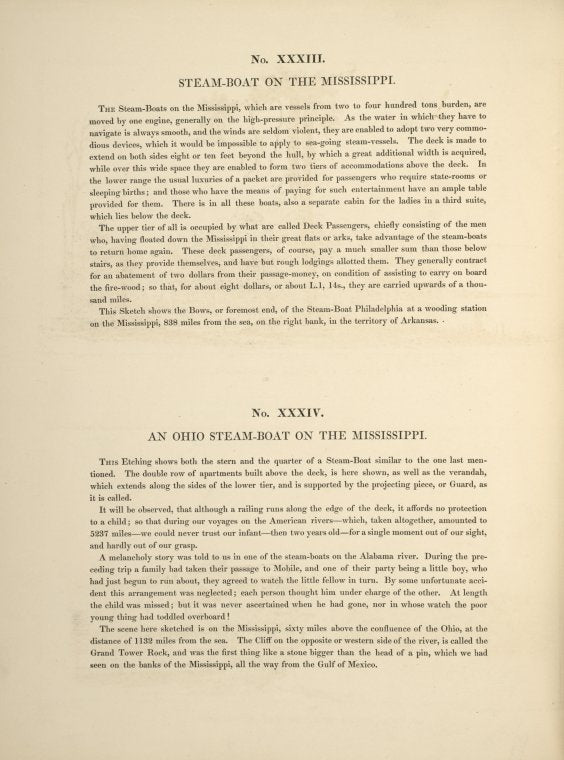 No. XXXIII. Steam-boat on the Mississippi; No. XXXIV. An Ohio steam-boat on Mississippi