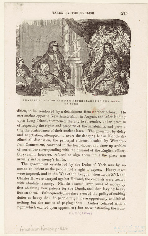 Charles II giving the New Netherlands to the Duke of York