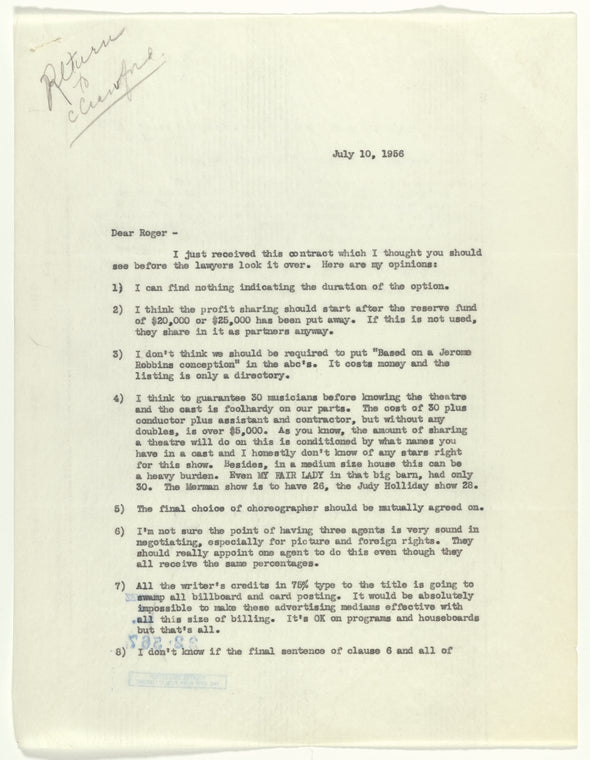 Letters and notes by Cheryl Crawford or her assistant Lee Tuft