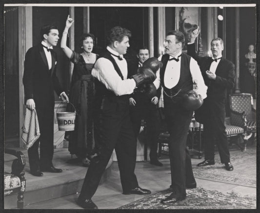 Don Britton, Ruth Matteson, Lou Nova, Dana White, Walter Pidgeon, and Martin Ashe in the stage production The Happiest Millionaire