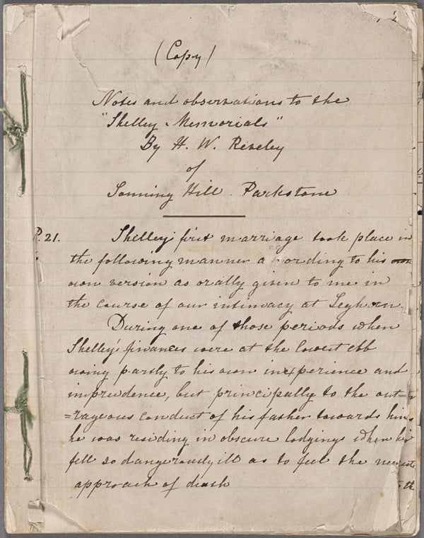 Manuscript (copy), "Notes and Observations to the 'Shelley Memorials,'" after October 1859