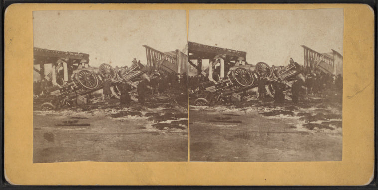 Damaged railroad trestle.