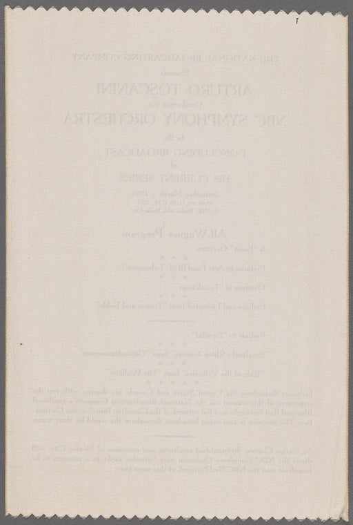 The National Broadcasting Company Present Arturo Toscanini conducting the NBC Symphony Orchestra: All-Wagner Program