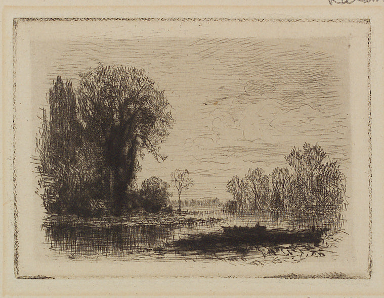 River scene, with a small boat.