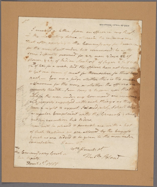 Letter to the Commissary General [Joseph Trumbull], or his deputy