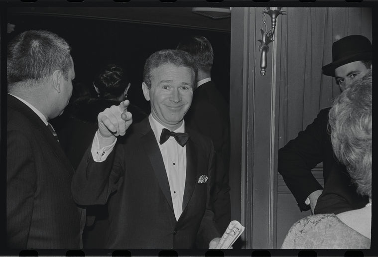 Red Buttons [center] and unidentified others on opening night of the stage production A Family Affair