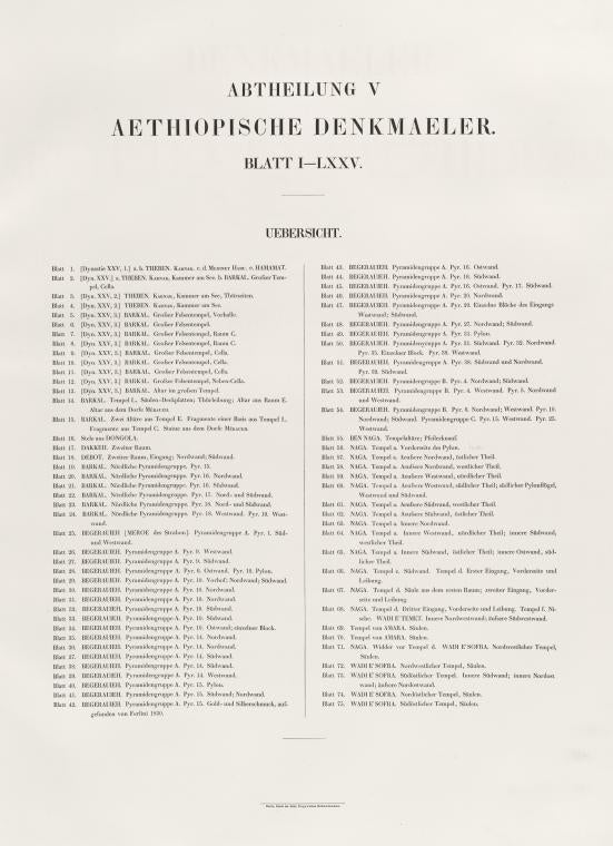 Contents Abtheilung V. Aethiopische Denkmaeler. Blatt 1-75. Uebersicht.