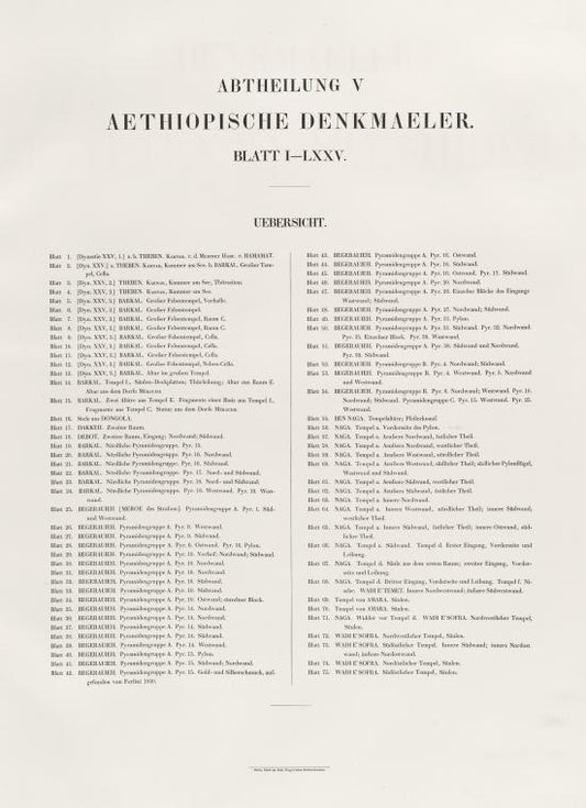 Contents Abtheilung V. Aethiopische Denkmaeler. Blatt 1-75. Uebersicht.