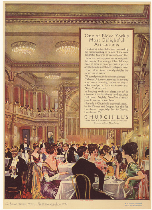 Advertisement for Churchill's, New York City