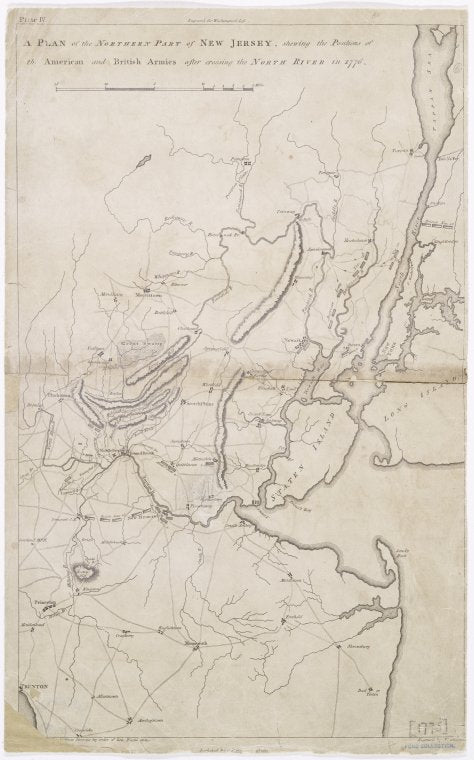 A plan of the northern part of New Jersey : shewing the positions of the American and British armies after crossing the North River in 1776