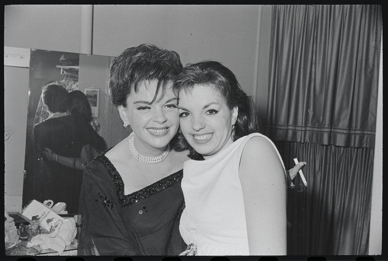 Judy Garland and Liza Minnelli at opening night of the stage production Flora, the Red Menace