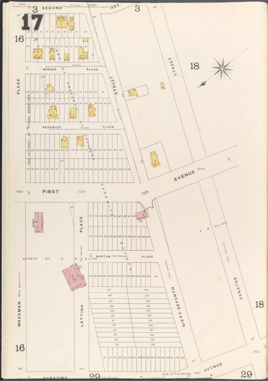 Brooklyn Vol. A Plate No. 17 [Map bounded by Wakeman Place, Latting Place, 67th St., Senator St.; Including Narrows Ave., 1st Ave., 2nd Ave.]