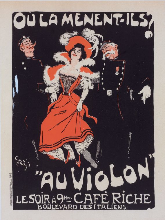 Affiche pour le Café Riche, "Où la mènent-ils? Au Violon".