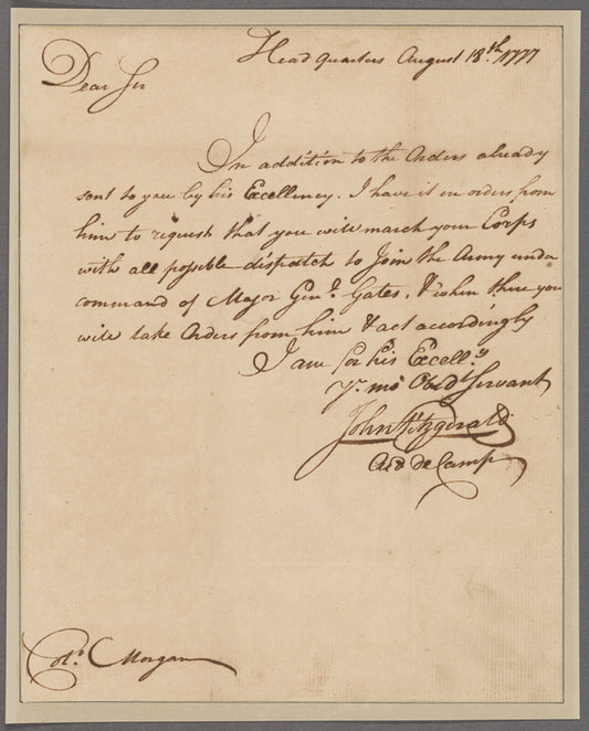 Fitzgerald, John. Headquarters. To Colonel Morgan