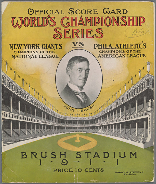 Offical Score Card. World's Championship Series. New York Giants vs Philadelphia Athletics