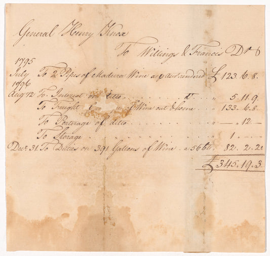 Invoice for Madeira wine