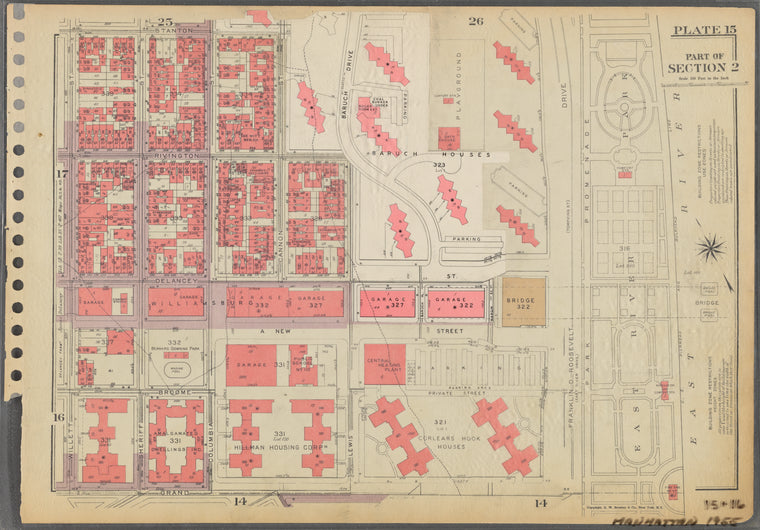Plate 15, Part of Section 2: [Bounded by Stanton Street, Baruch Houses, (East River Park, East River) Franklin D. Roosevelt Drive, Grand Street and Willett Street.]