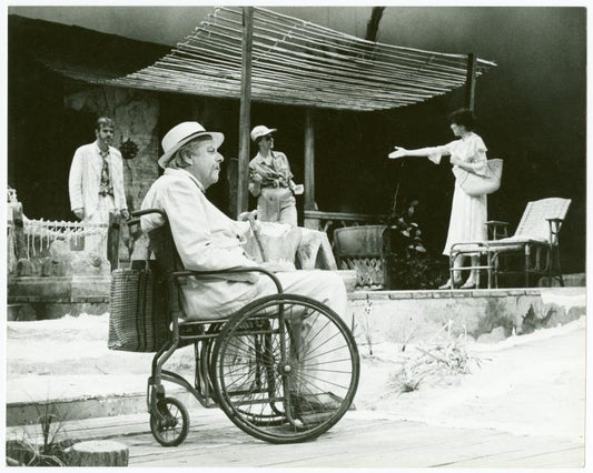 Nicolas Surovy (background), William LeMassena (foreground), Jane Alexander (background), and Maria Tucci (background) in the stage production The Night of the Iguana