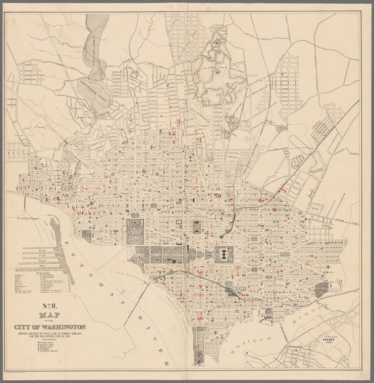 Map of the city of Washington showing location of fatal cases of zymotic diseases for the year ending June 30, 1895