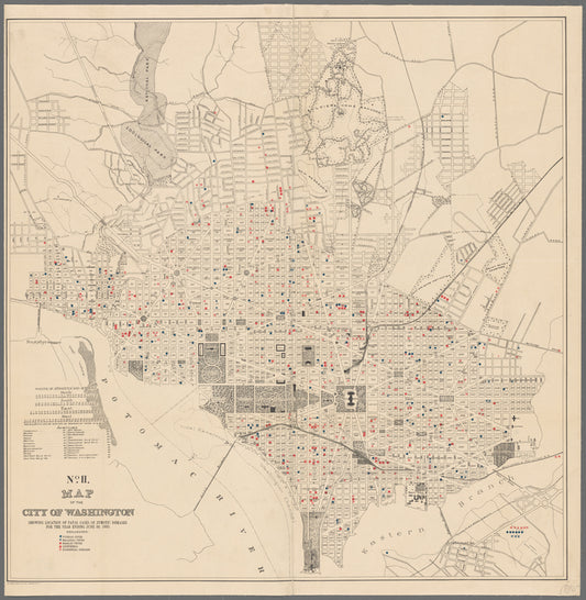 Map of the city of Washington showing location of fatal cases of zymotic diseases for the year ending June 30, 1895